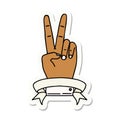 peace two finger hand gesture with banner sticker Royalty Free Stock Photo