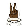 peace two finger hand gesture with banner sticker Royalty Free Stock Photo