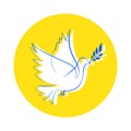 Peace for Ukraine concept sketch in form of sticker, Ukrainian with dove of peace, Ukrainian national colors - yellow