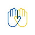 Peace for Ukraine. Outline icon human hand. Concept of love, cooperation, solidarity. Vector illustration, flat design