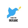 Peace for Ukraine stylized illustration bird of peace in ukrainian national color blue and yellow in cutting style