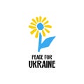 Peace for Ukraine stylized illustration sunflower in ukrainian national color blue and yellow in cutting style isolated