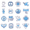 Peace vector peaceful symbol of love and peacefulness or peacekeeping signs illustration set of peaceable icons with