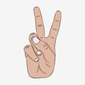 Peace and victory hand gesture sign. Vector. Royalty Free Stock Photo