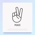 Peace or victory thin line icon. Modern vector illustration of hand gesture Royalty Free Stock Photo