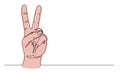 Peace, victory, v hand gesture with two fingers. One continuous line art drawing vector illustration of peace sign Royalty Free Stock Photo