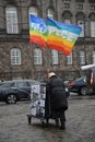 PEACE WATCH SENIOR PUSHING CART IN COPENHAGEN
