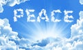 Peace word on sky in clouds background Royalty Free Stock Photo