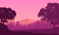 Peaceful afternoon in the countryside with stunning natural views at sunset. Vector illustration