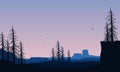 Peaceful afternoon with great natural views from the edge of the city at dusk. Vector illustration