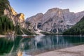 Peaceful alpine lake Braies in Dolomites mountains. Lago di Braies, Italy, Europe. Scenic image of Italian Alps