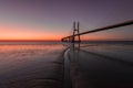Vasco de Gama Bridge in Lisbon during sunrise. Ponte Vasco de Gama, Lisboa, Portugal Royalty Free Stock Photo