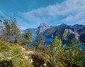 Peaceful autumn Alps mountain Traunsee lake view from Kleiner Sonnstein rock summit, Ebensee, Upper Austria Royalty Free Stock Photo