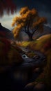 A Peaceful Autumn Landscape Full of Quiet Beauty Chiaroscuro AI Generative Royalty Free Stock Photo