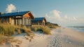 A peaceful beach getaway where offgrid cottages are powered by solar panels nestled a the sandy dunes. .