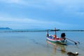 Peaceful beach of southern Thailand, Samui island far in background. Khanom, Nakhon Si Thammarat Royalty Free Stock Photo