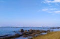 Peaceful beach at the start of the day. Clear blue sky. Located in Los Cobanos, Sonsonate, El Salvador Royalty Free Stock Photo