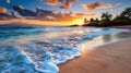 A peaceful beach at sunset as the waves gently lull you to sleep in tune with the natural rhythms of the ocean. 2d flat