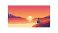 Peaceful Beach Sunset with Distant Figures, vector design Generative AI Royalty Free Stock Photo