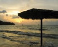 Beautiful setting in Phuket Thailand with setting sun at the ocean front..