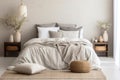 a peaceful bedroom having neutral colored linen