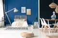 Peaceful blue studio apartment Royalty Free Stock Photo