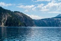 Blue waterscape from Cleetwood Cove at Crater Lake National Park, US