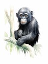 Peaceful Bonobo Monkey in Watercolor Painting AI Generated