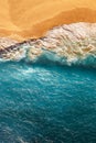 Peaceful bright beach, seaside, vertical view. Drone view of tropical blue ocean beach Nusa penida Bali Indonesia. Royalty Free Stock Photo