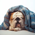 Peaceful bulldog napping under a warm blanket in tranquil slumber Royalty Free Stock Photo