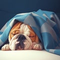 Peaceful bulldog napping under a warm blanket in tranquil slumber Royalty Free Stock Photo