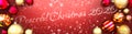 Peaceful christmas 2020 red background card, ornament balls, snow and a fancy and elegant word Peaceful christmas 2020, 3d