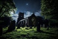A peaceful churchyard under a starry dark night