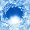 Peaceful cloudy sky natural background. Sky with beautiful cloud and sunshine. Sunny day. Religion concept heavenly background Royalty Free Stock Photo