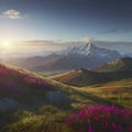 peaceful, Colorful morning mountain scenery. AI-Generated. Royalty Free Stock Photo