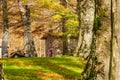 Peaceful countryside scene in autumn fall landscape with a small church in Acquerino Tuscany Italy Royalty Free Stock Photo