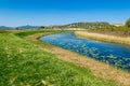 Peaceful creek flowing through the green plains