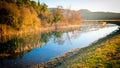 Peaceful creek flowing through the green plains