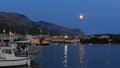 Peaceful Croatian Village and Adriatic Bay Illuminated by Moon Royalty Free Stock Photo