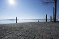 Peaceful day on the pier on lake zug, switzerland Royalty Free Stock Photo