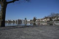 Peaceful day on the pier on lake zug, switzerland Royalty Free Stock Photo