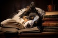 Peaceful Dog asleep reading. Generate Ai