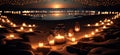 Peaceful evening on the beach with fairy lights and decorative candles Generative AI