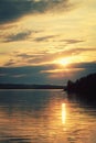Peaceful evening at Kenozero lake Beautiful sunset