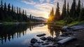 A Peaceful Evening by a Remote Mountain Lake Royalty Free Stock Photo