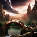 Peaceful fantasy mountain landscape Royalty Free Stock Photo