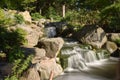 Peaceful flowing stream small waterfall Holland park London - long exposure