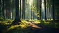 peaceful forest trail in morning sunlight Royalty Free Stock Photo