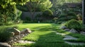 Peaceful Garden with a Freshly Mown Lawn