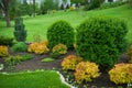 Peaceful Garden with a Freshly Mown Lawn Royalty Free Stock Photo